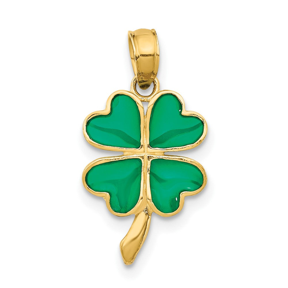 10k Yellow Gold 10 mm 4-Leaf Clover Enameled Pendant