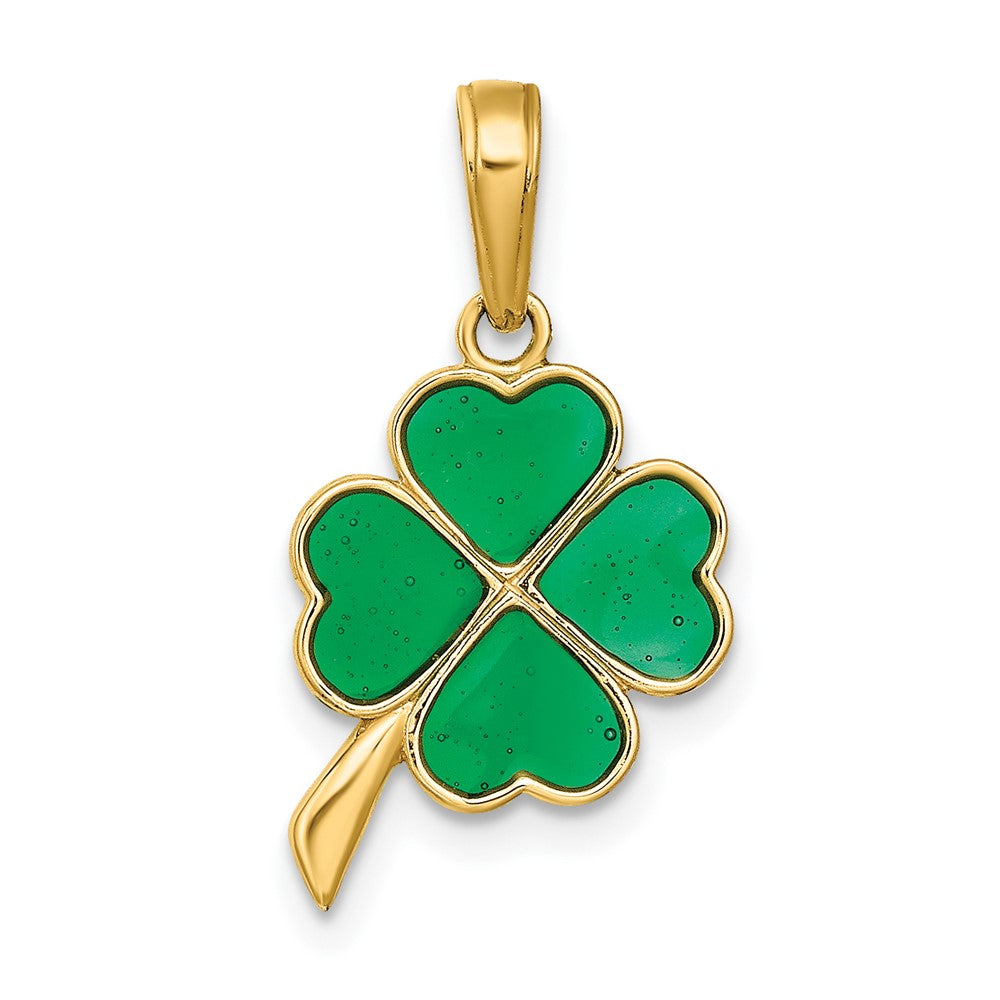 10k Yellow Gold 10 mm 4-Leaf Clover Enameled Pendant (0.53 grams)