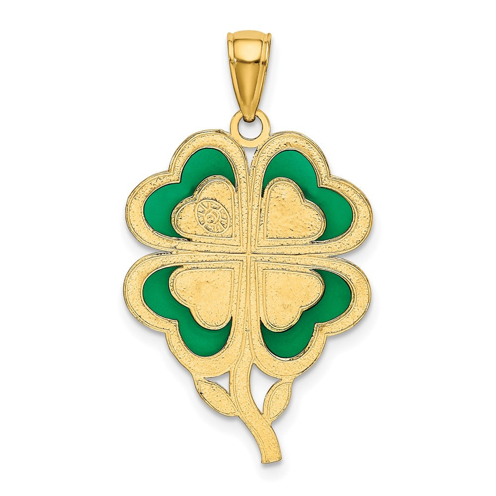 10k Yellow Gold 20 mm 4-Leaf Clover Pendant with Enameled Tips (2 grams)