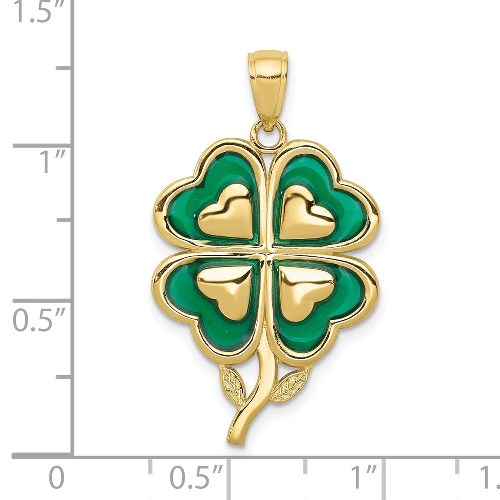 10k Yellow Gold 20 mm 4-Leaf Clover Pendant with Enameled Tips (2 grams)