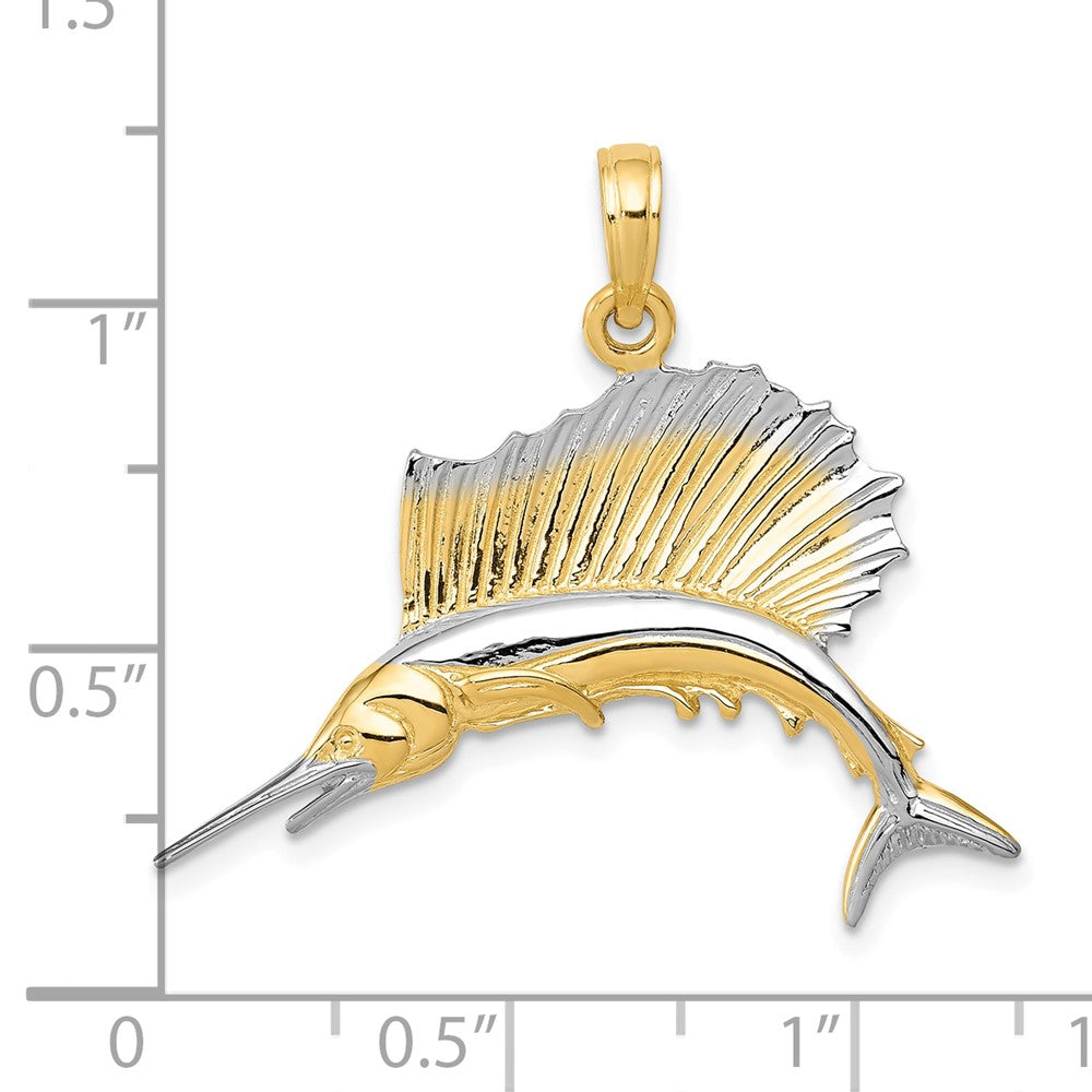 10k Yellow w/Rhodium 30 mm  Sailfish Pendant (2.48 grams)