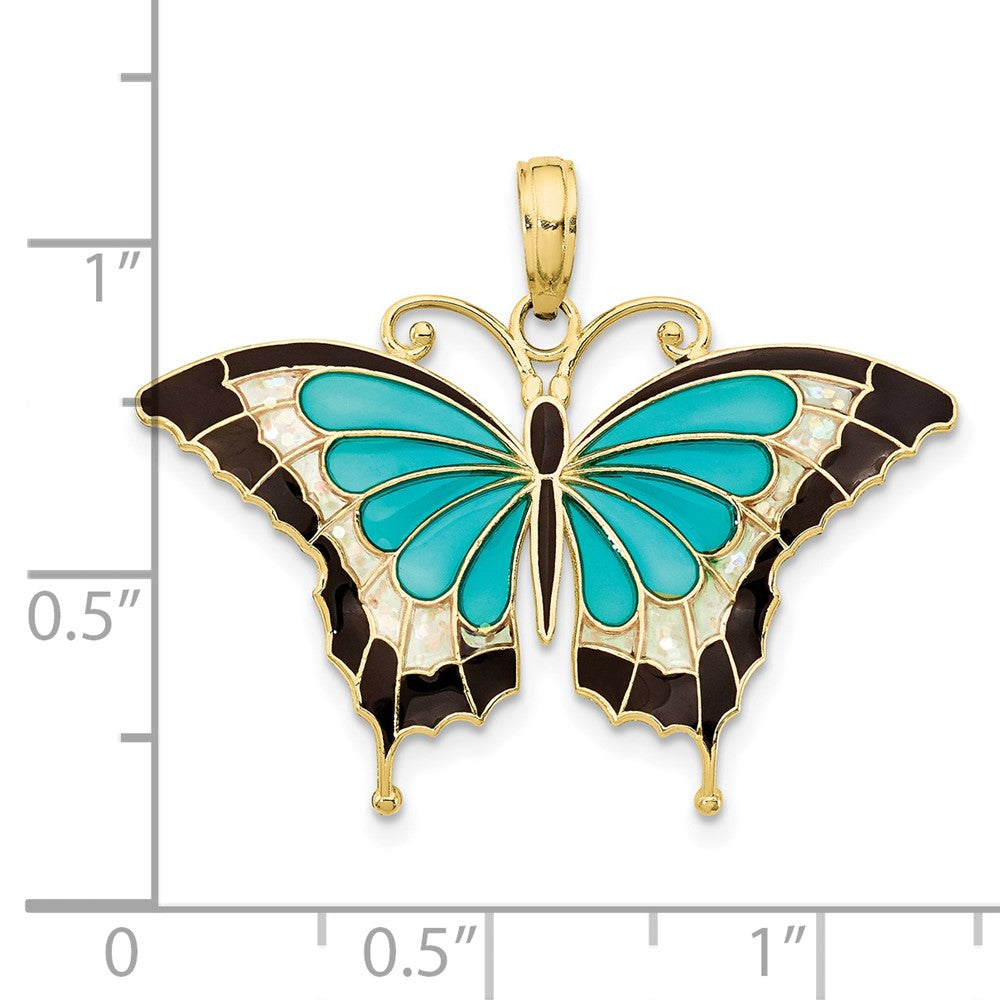 10k Yellow Gold 31 mm Aqua Enameled Butterfly Pendant (1.21 grams)