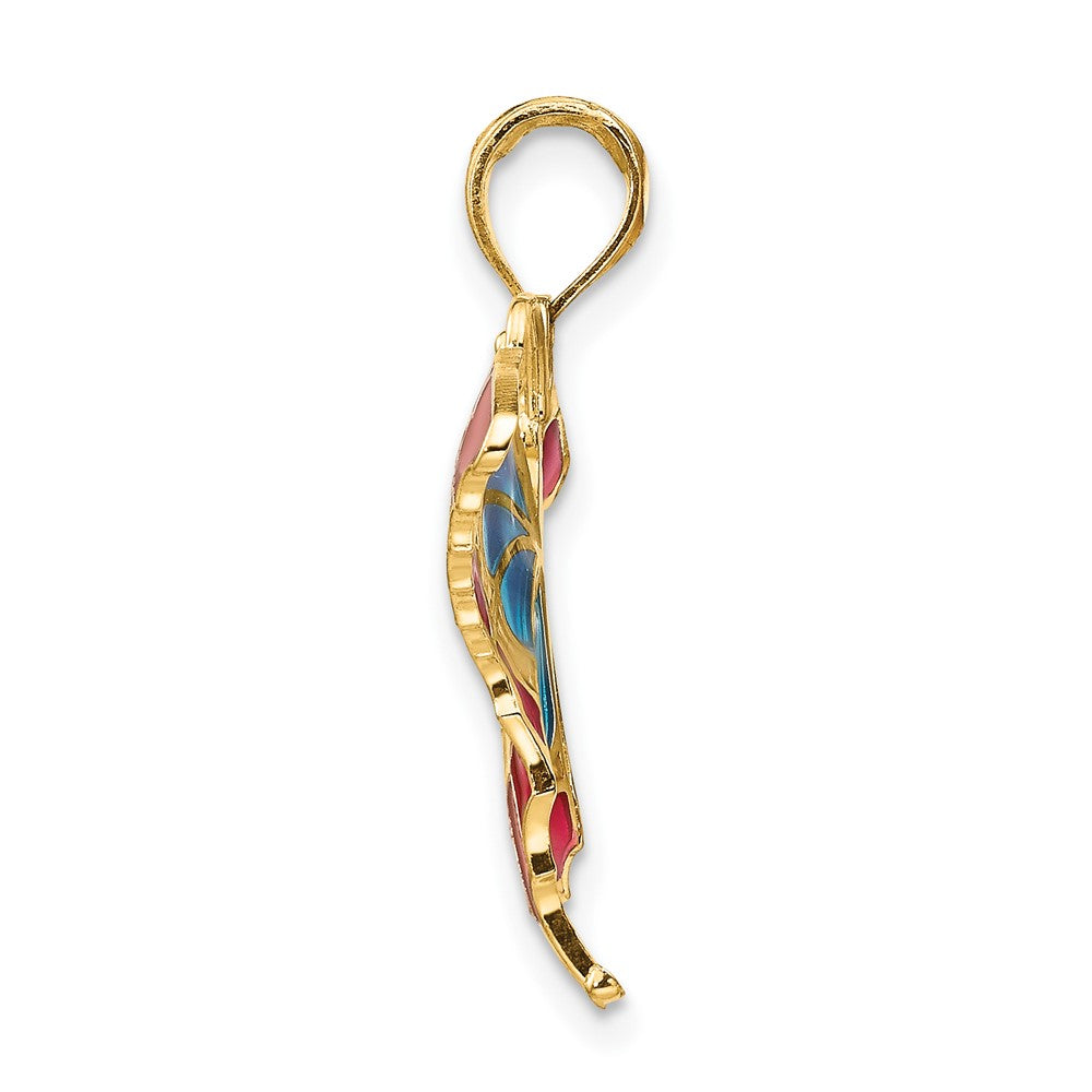 10k Yellow Gold 31 mm Blue & Red Enameled Butterfly Pendant
