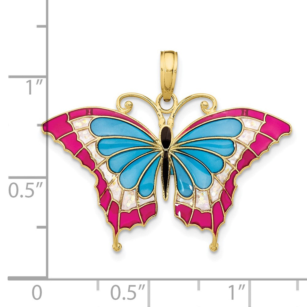 10k Yellow Gold 31 mm Blue & Red Enameled Butterfly Pendant (1.26 grams)