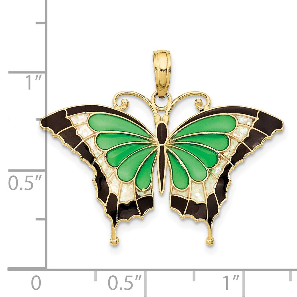 10k Yellow Gold 31 mm Green Enameled Butterly Pendant (1.25 grams)