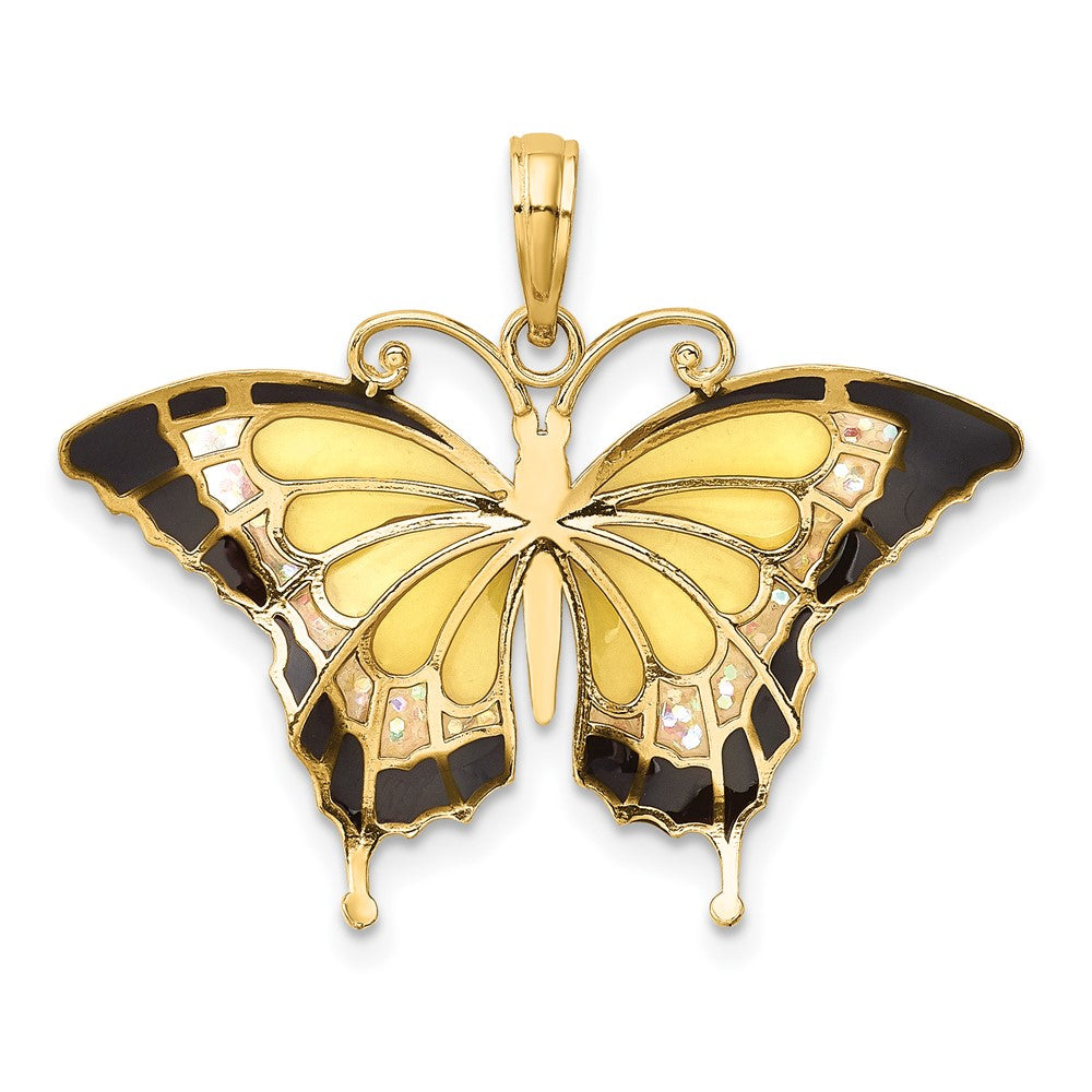 10k Yellow Gold 31 mm Yellow Enameled Butterfly Pendant (1.22 grams)