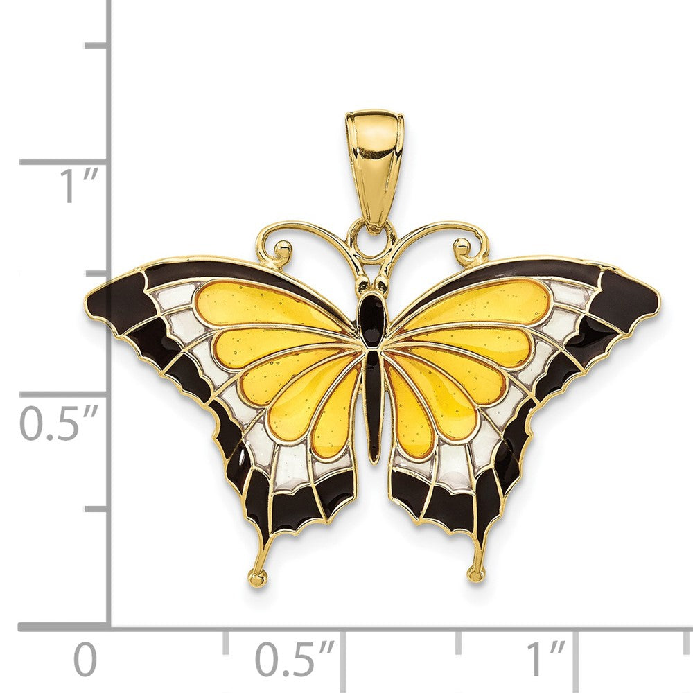 10k Yellow Gold 31 mm Yellow Enameled Butterfly Pendant (1.22 grams)