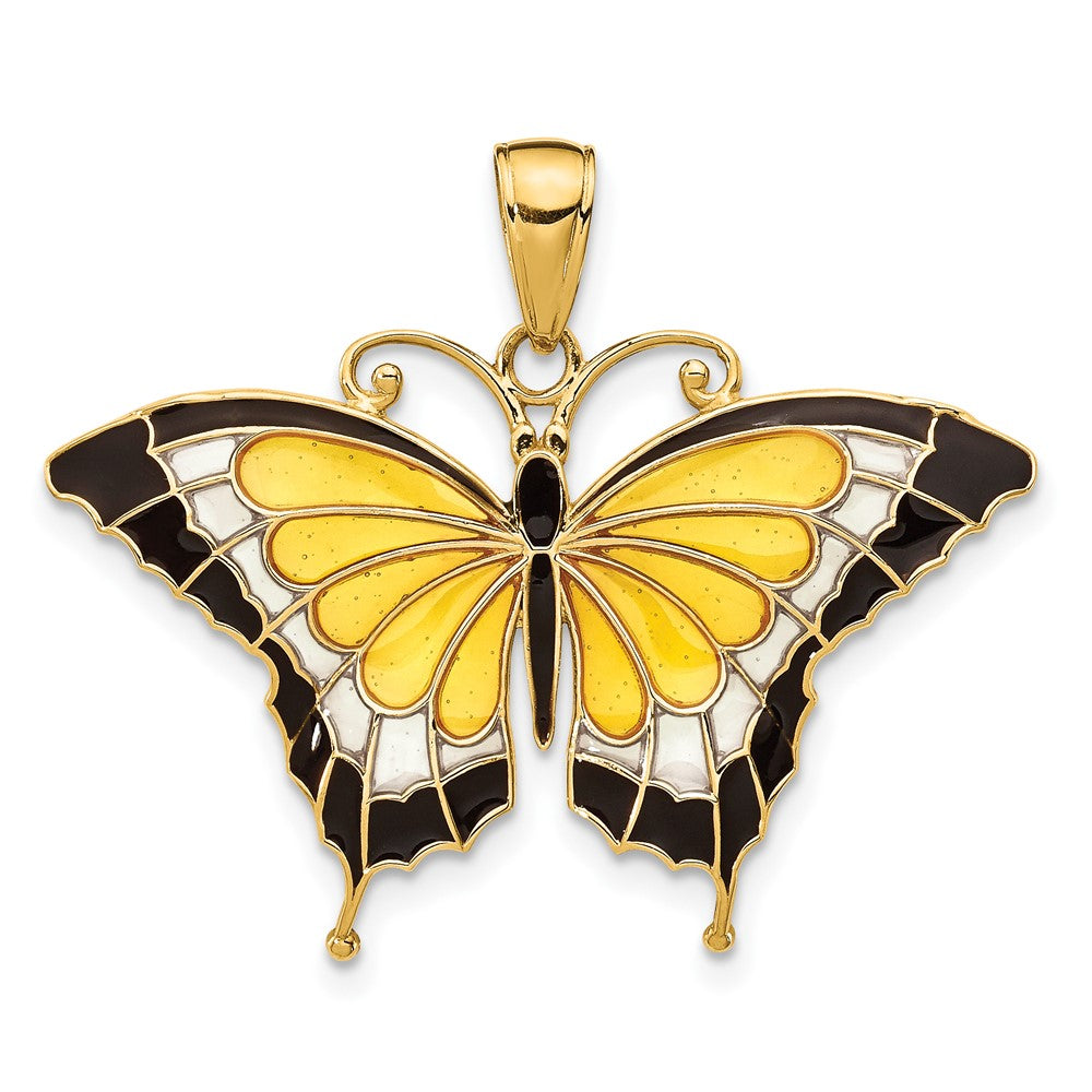 10k Yellow Gold 31 mm Yellow Enameled Butterfly Pendant (1.22 grams)