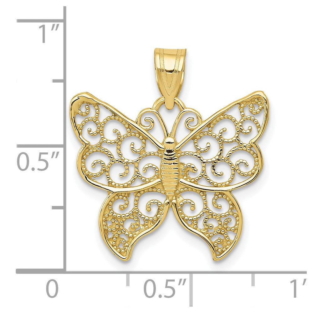 10k Yellow Gold 20 mm Filigree Butterfly Pendant (0.99 grams)