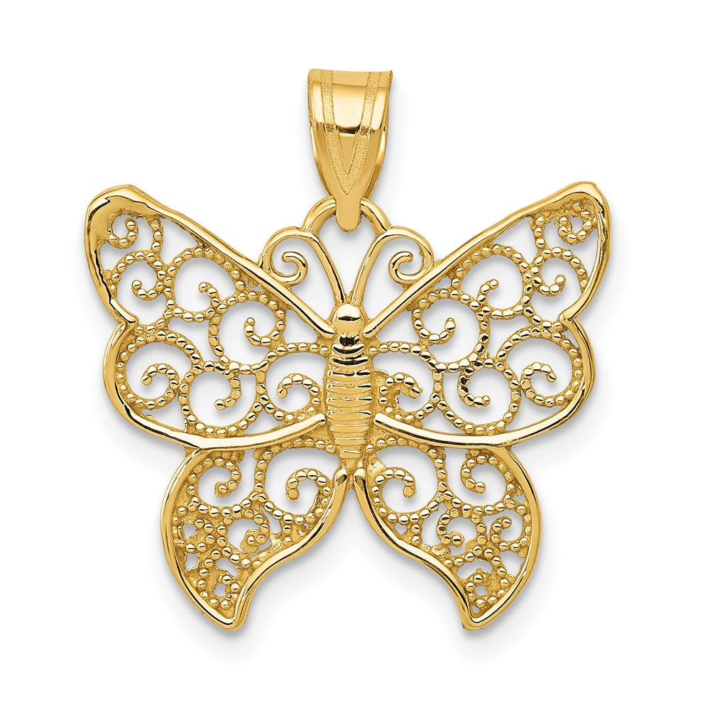 10k Yellow Gold 20 mm Filigree Butterfly Pendant (0.99 grams)