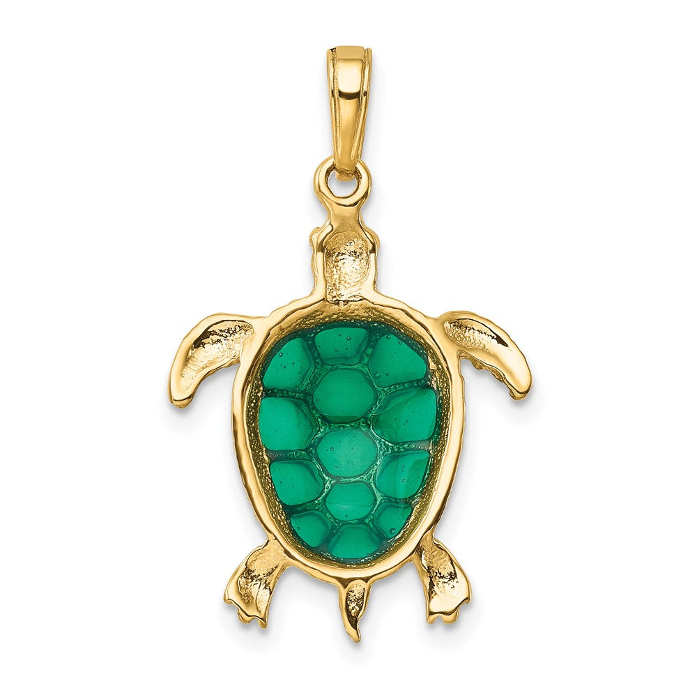 10k Yellow Gold 18 mm Green Enameled Sea Turtle Pendant (1.52 grams)