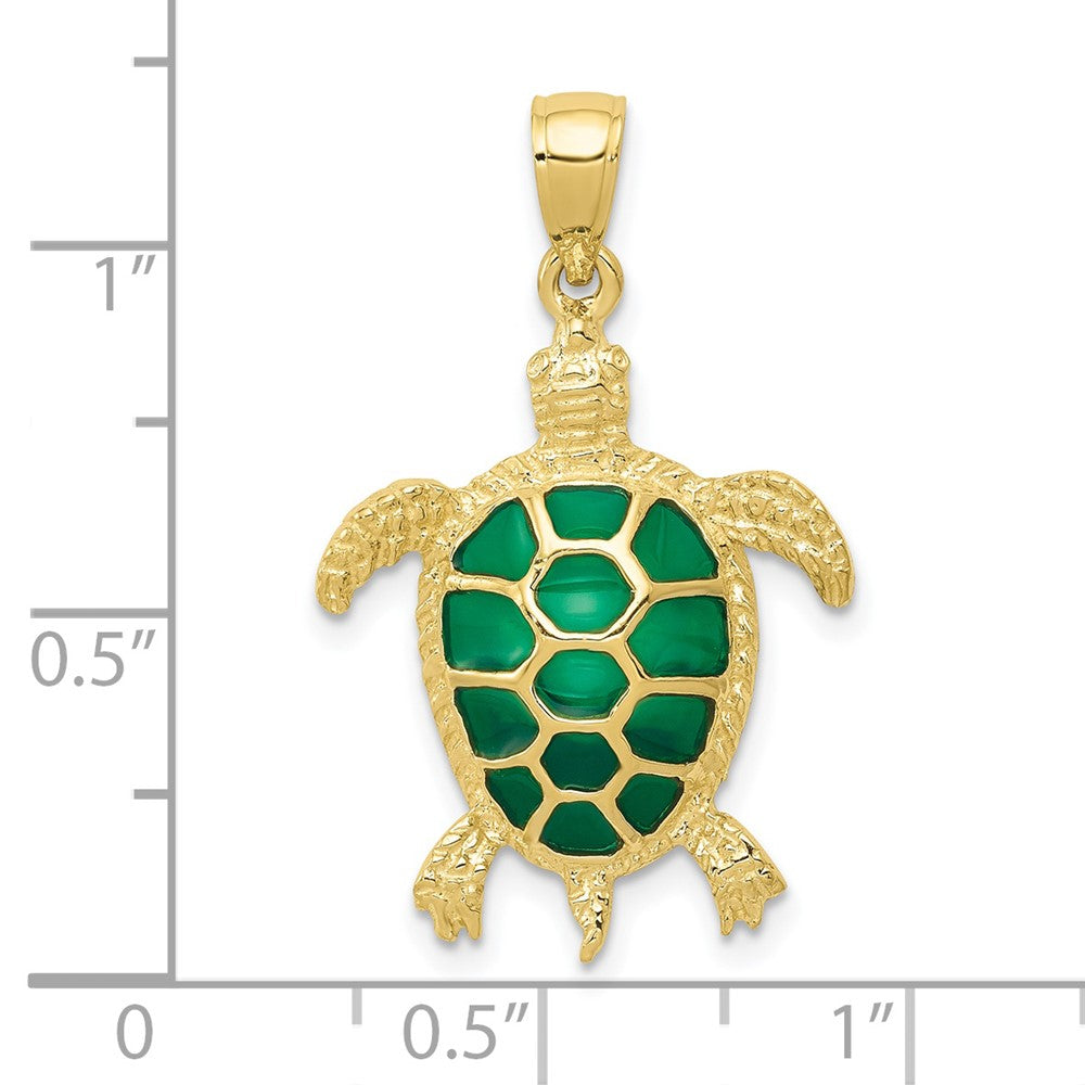 10k Yellow Gold 18 mm Green Enameled Sea Turtle Pendant (1.52 grams)