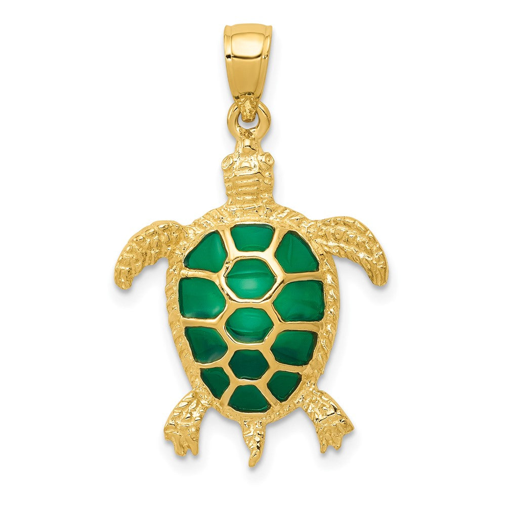 10k Yellow Gold 18 mm Green Enameled Sea Turtle Pendant (1.52 grams)