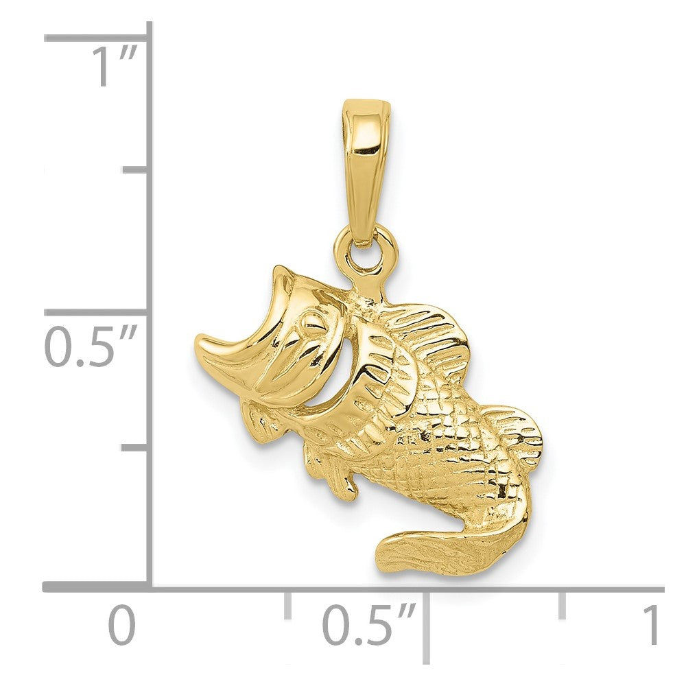 10k Yellow Gold 18 mm Large Mouth Bass Fish Small Charm (1.3 grams)