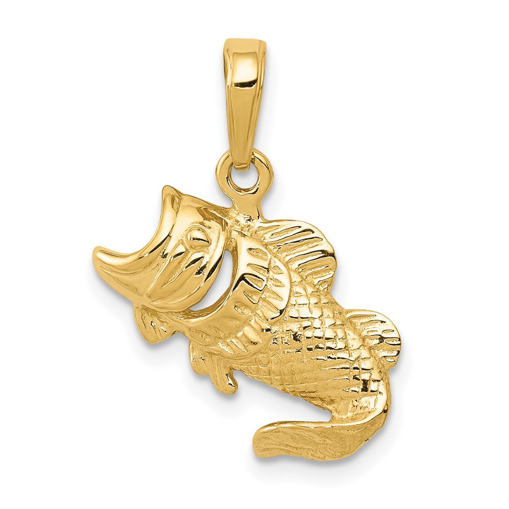 10k Yellow Gold 18 mm Large Mouth Bass Fish Small Charm (1.3 grams)