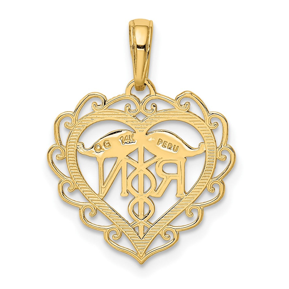 10k Yellow Gold 18 mm Registered Nurse Heart Pendant (0.84 grams)