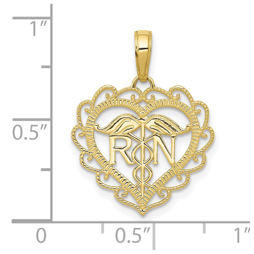 10k Yellow Gold 18 mm Registered Nurse Heart Pendant (0.84 grams)