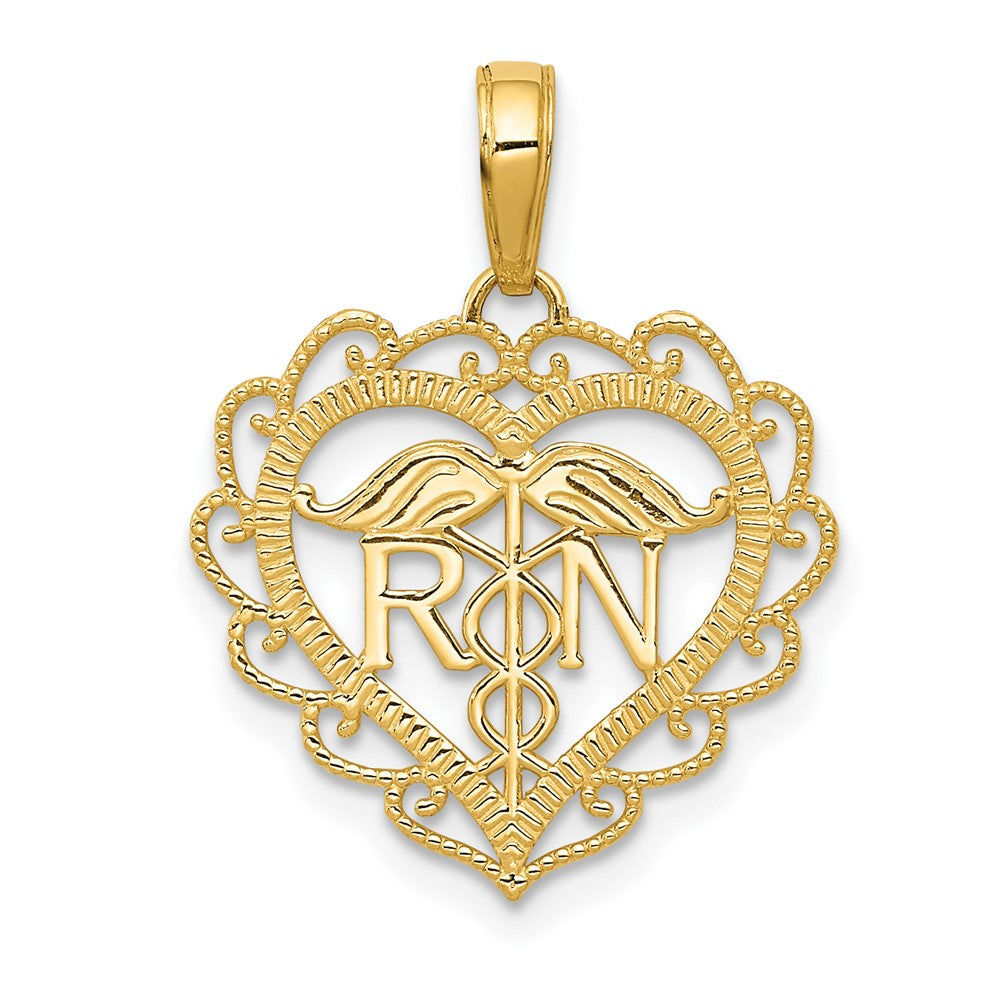 10k Yellow Gold 18 mm Registered Nurse Heart Pendant (0.84 grams)