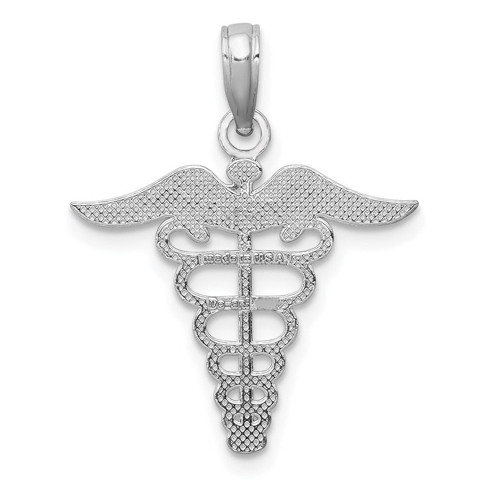 10k White Gold 19 mm Caduceus Pendant (0.63 grams)