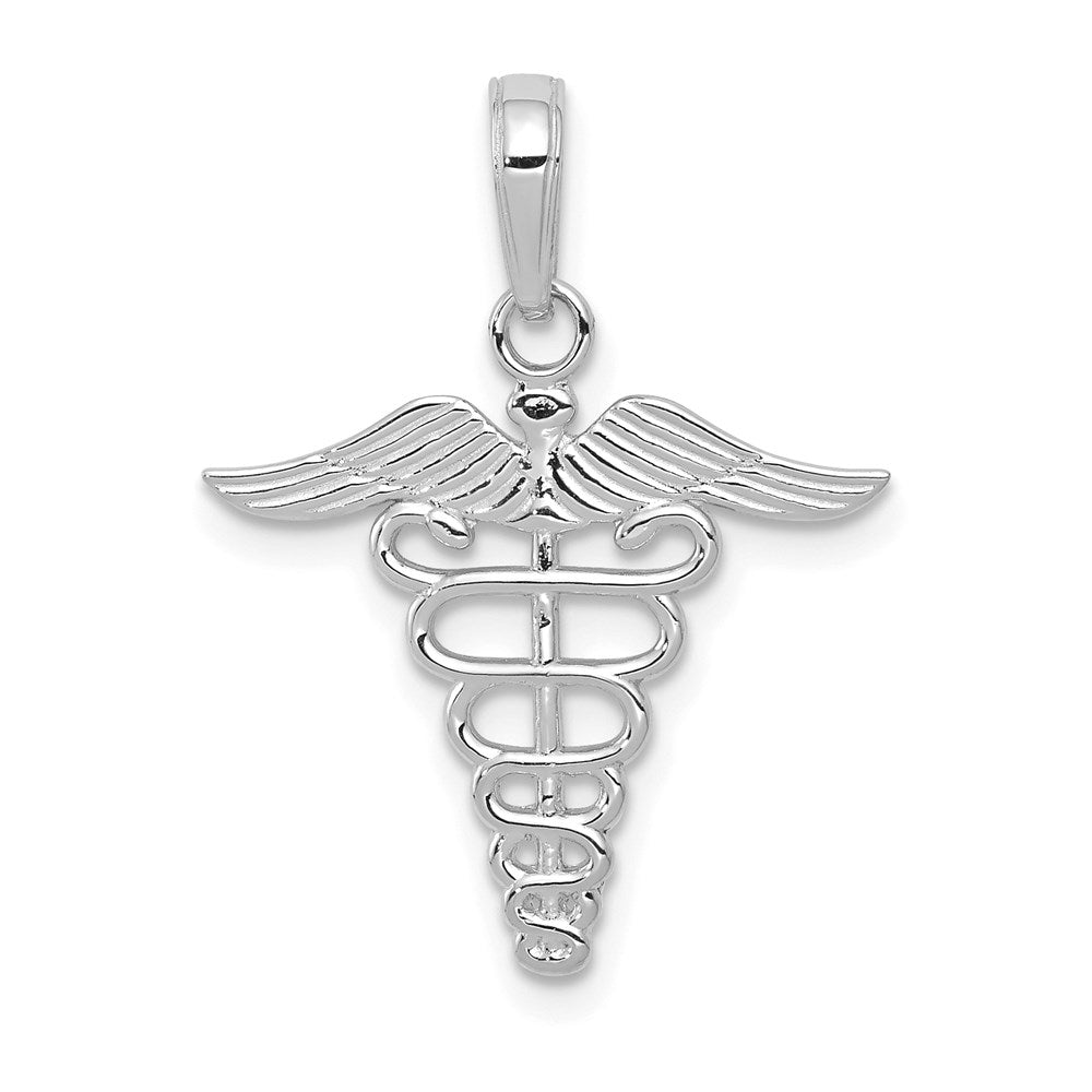 10k White Gold 19 mm Caduceus Pendant (0.63 grams)