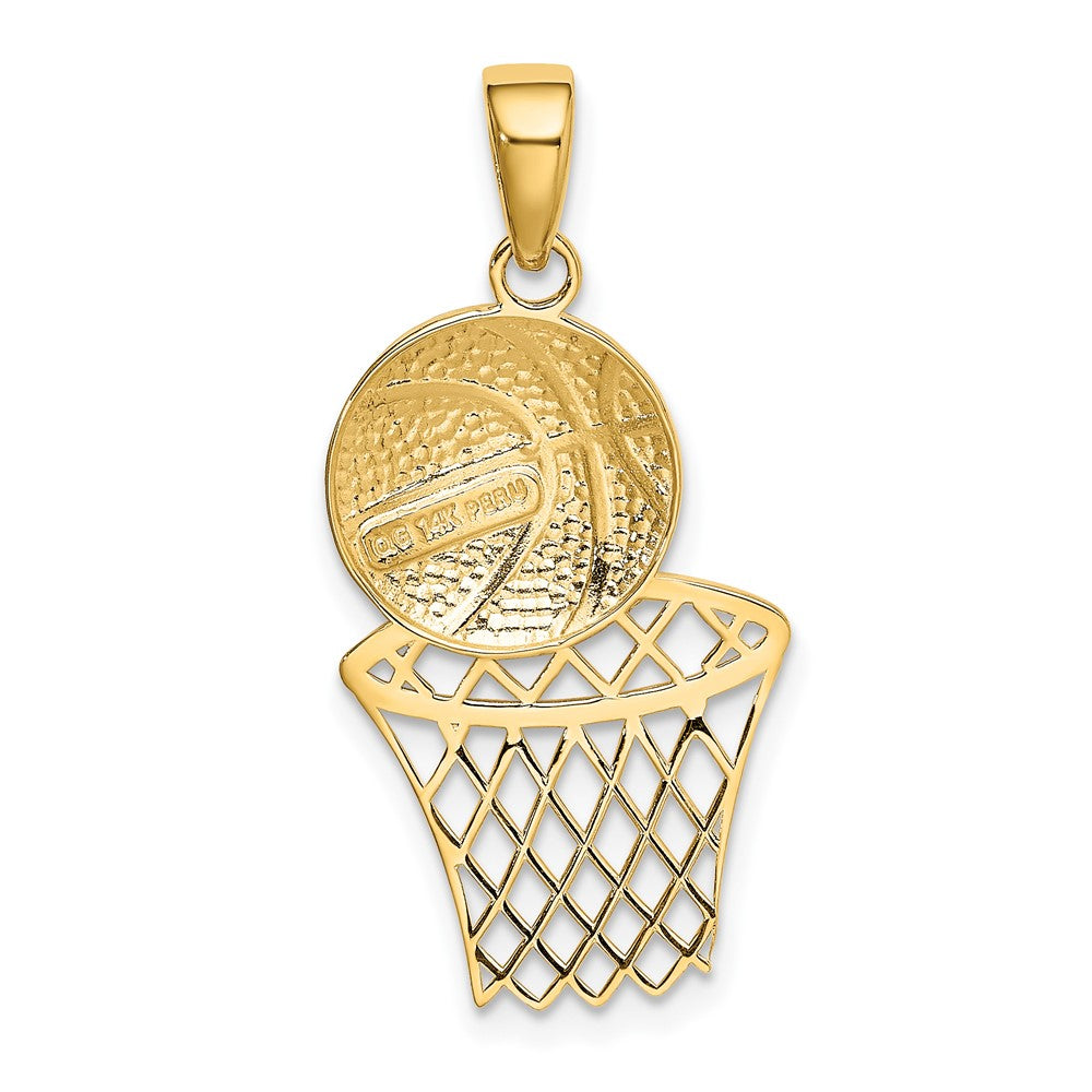 10k Yellow Gold 16 mm Basketball and Net Pendant (1.11 grams)