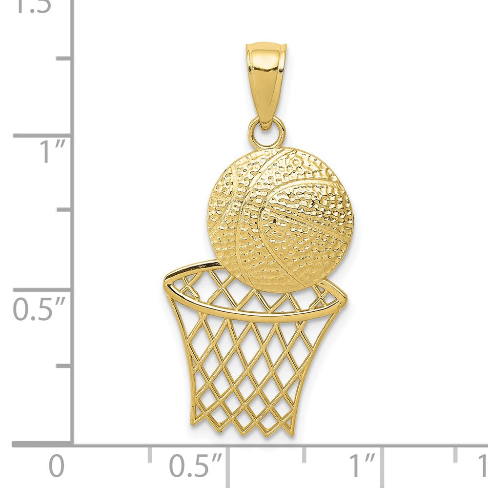 10k Yellow Gold 16 mm Basketball and Net Pendant (1.11 grams)