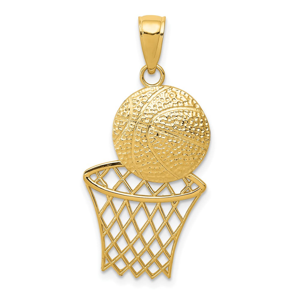 10k Yellow Gold 16 mm Basketball and Net Pendant (1.11 grams)