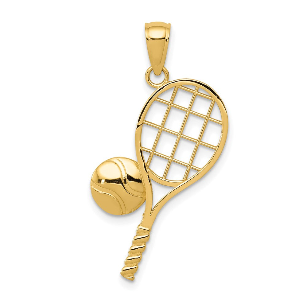 10k Yellow Gold 20 mm Diamond-Cut Tennis Racquet Charm (1.26 grams)