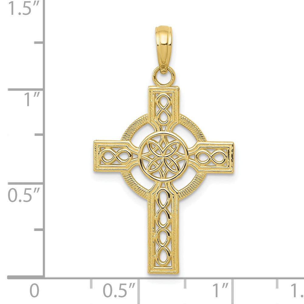 10k Yellow Gold 19 mm Diamond-cut Celtic Cross Pendant (1.19 grams)