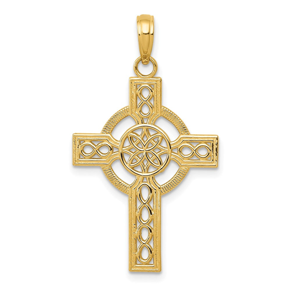 10k Yellow Gold 19 mm Diamond-cut Celtic Cross Pendant (1.19 grams)