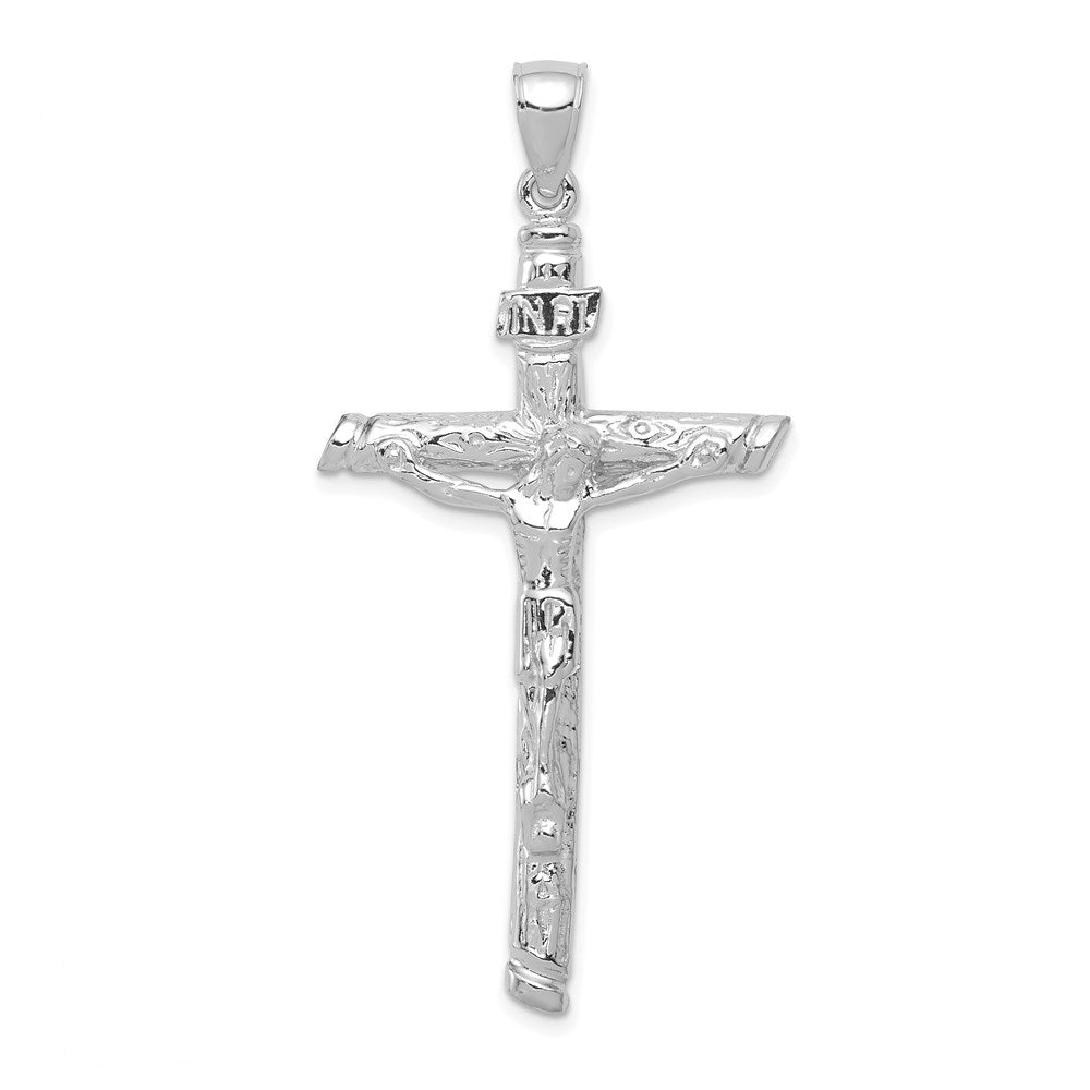 10k White Gold 26 mm INRI Jesus Crucifix Pendant (3.85 grams)