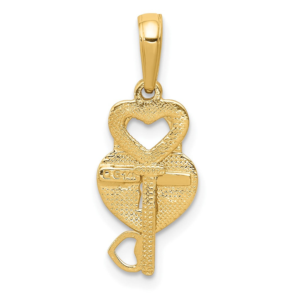 10k Yellow Gold 7 mm Polished Heart Key and Heart Lock Charm (0.86 grams)