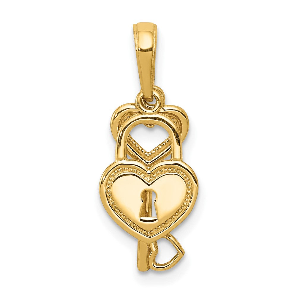 10k Yellow Gold 7 mm Polished Heart Key and Heart Lock Charm (0.86 grams)