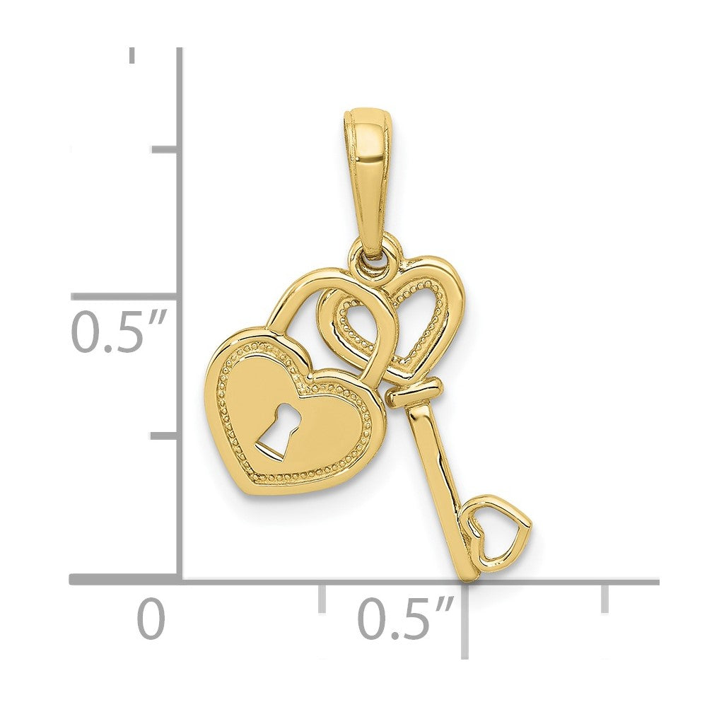 10k Yellow Gold 7 mm Polished Heart Key and Heart Lock Charm (0.86 grams)