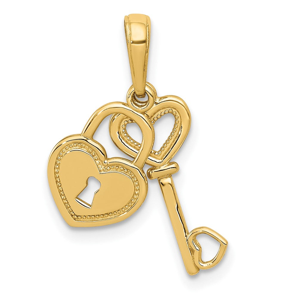 10k Yellow Gold 7 mm Polished Heart Key and Heart Lock Charm (0.86 grams)