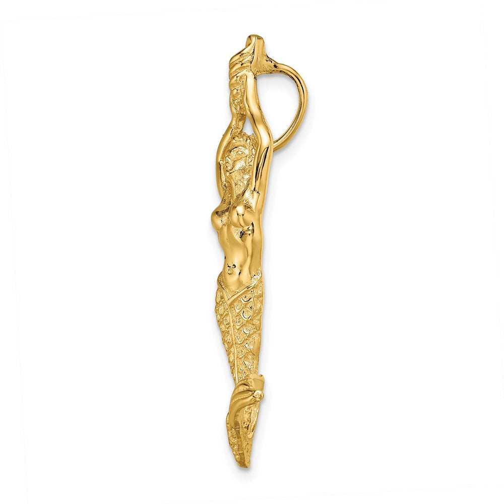 10k Yellow Gold 19 mm Gold Polished Textured Mermaid Chain Slide Pendant (4.07 grams)