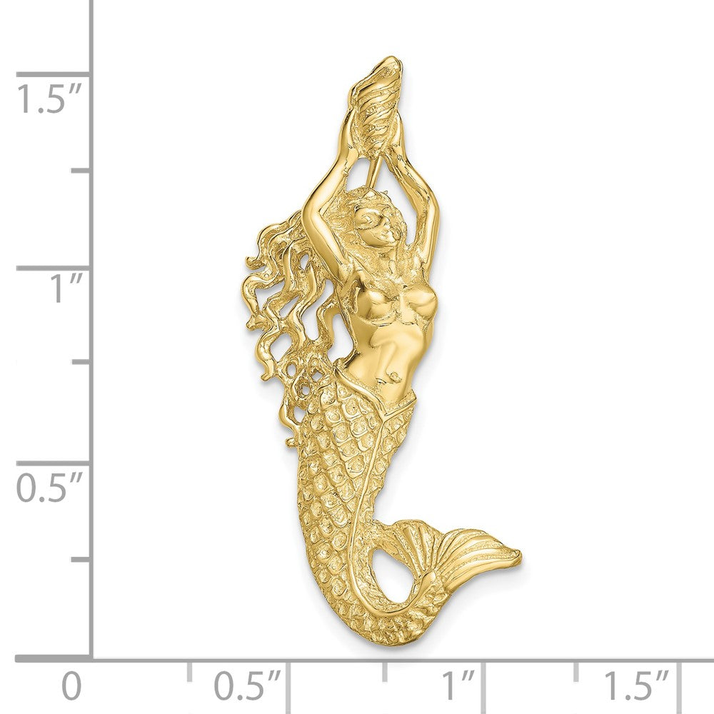 10k Yellow Gold 19 mm Gold Polished Textured Mermaid Chain Slide Pendant (4.07 grams)