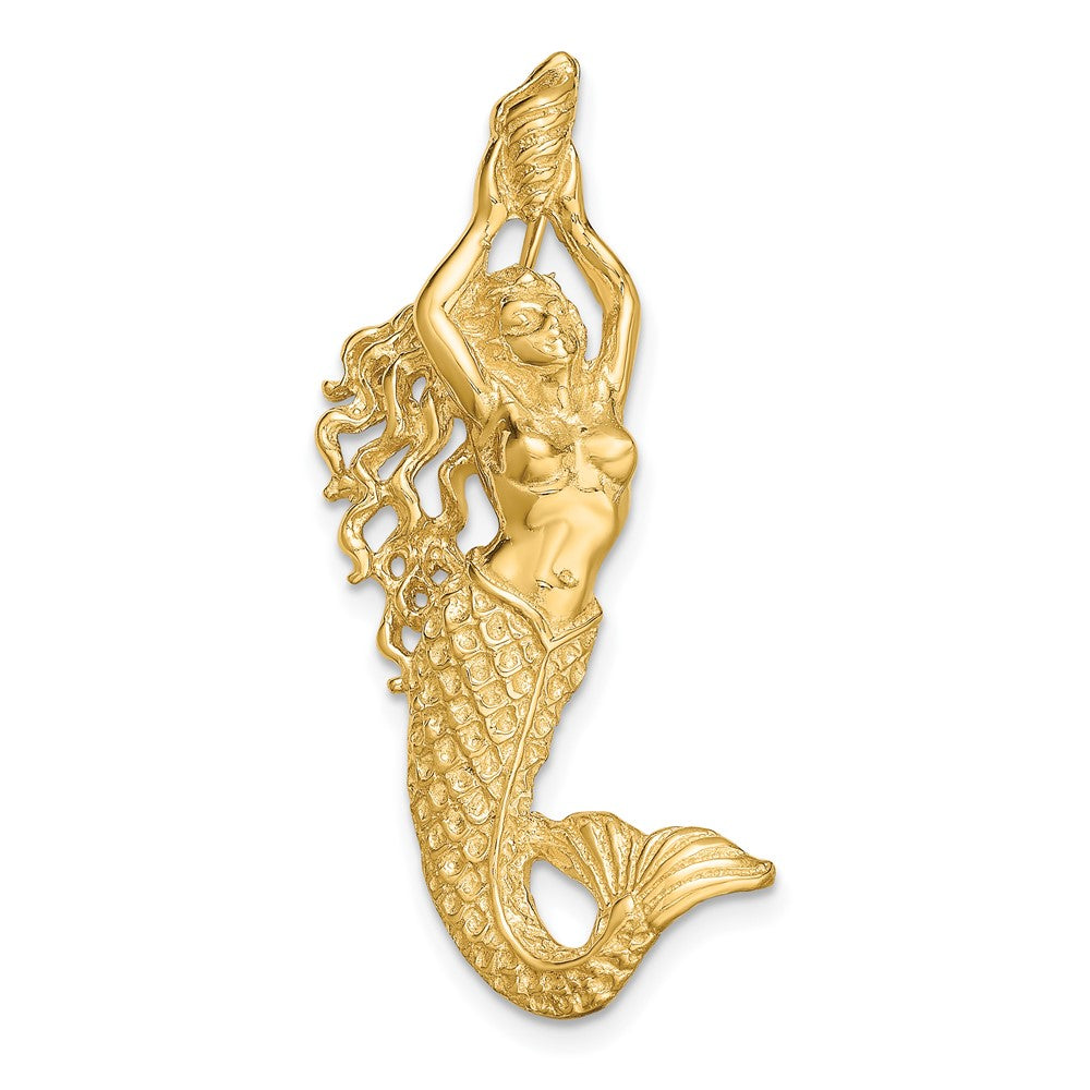 10k Yellow Gold 19 mm Gold Polished Textured Mermaid Chain Slide Pendant (4.07 grams)