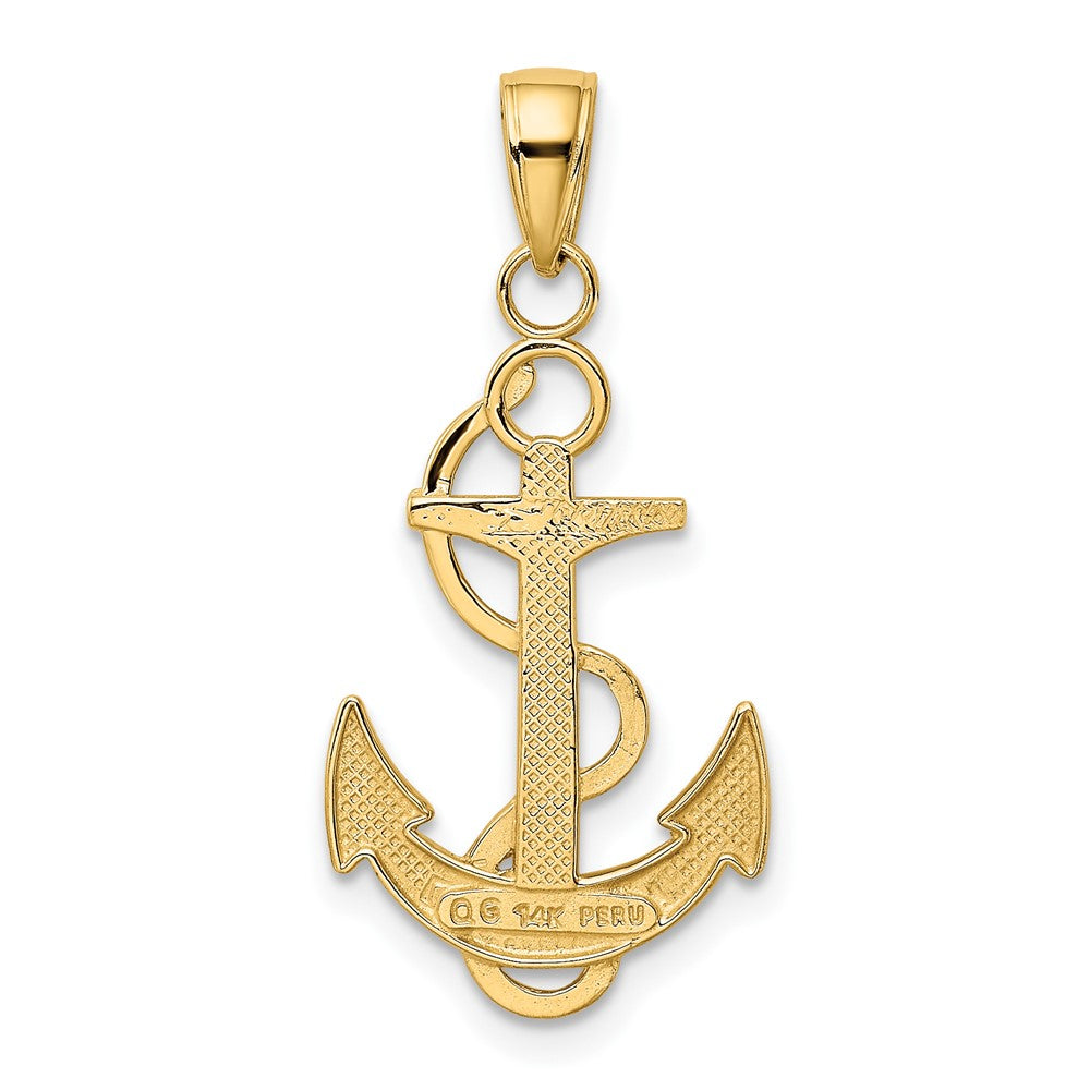 10k Yellow Gold 15 mm Polished Anchor with Textured Rope (1.07 grams)