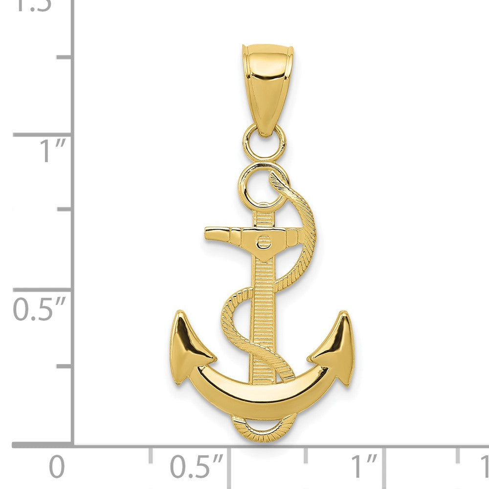 10k Yellow Gold 15 mm Polished Anchor with Textured Rope (1.07 grams)