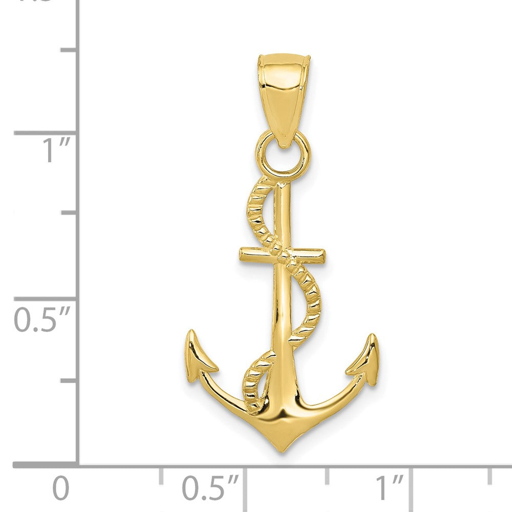 10k Yellow Gold 15 mm Gold Polished Anchor W/Rope Pendant (0.92 grams)