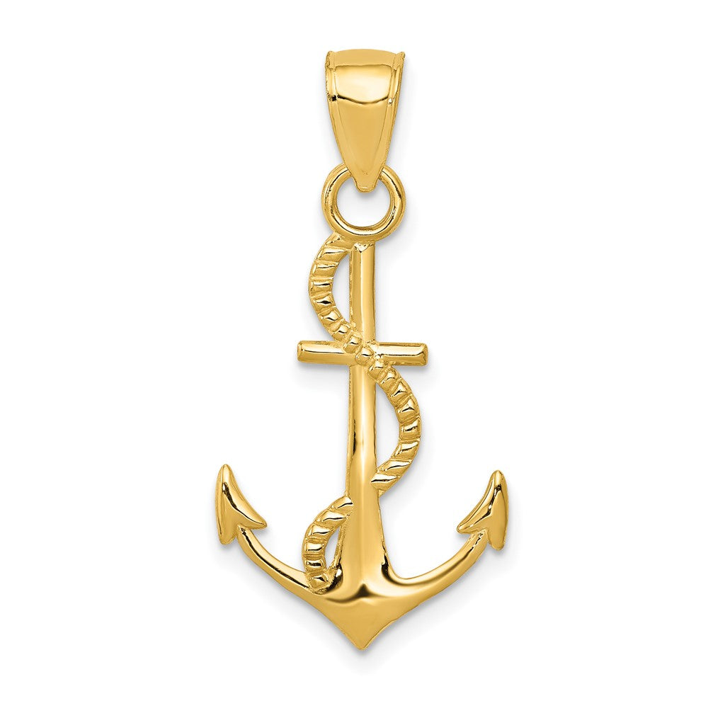 10k Yellow Gold 15 mm Gold Polished Anchor W/Rope Pendant (0.92 grams)