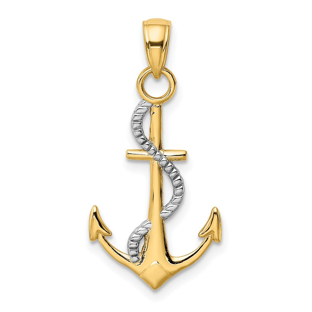 10k Yellow w/Rhodium 15 mm  Polished Anchor W/Rope Pendant (1.01 grams)