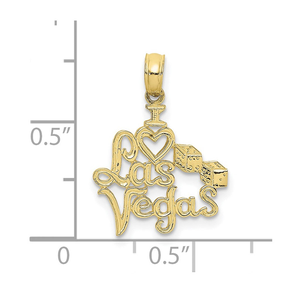 10k Yellow Gold 15.35 mm I HEART LAS VEGAS with Dice Engraved Charm (0.56 grams)