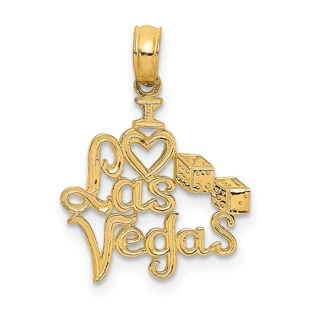 10k Yellow Gold 15.35 mm I HEART LAS VEGAS with Dice Engraved Charm (0.56 grams)