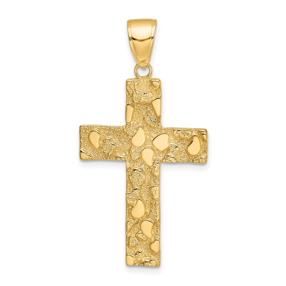 10k Yellow Gold 21 mm Gold Polished Textured Nugget Style Cross Pendant