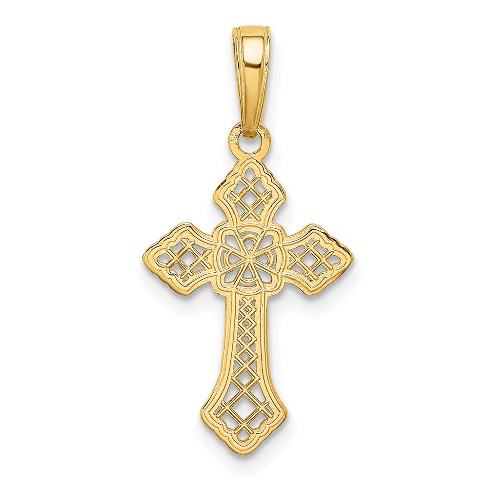 10k Yellow Gold 13 mm Gold Polished Cross W/Lace Center and Arrow Tips Pendant (0.56 grams)