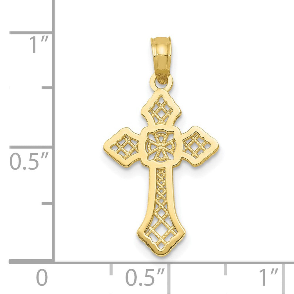 10k Yellow Gold 13 mm Gold Polished Cross W/Lace Center and Arrow Tips Pendant (0.56 grams)