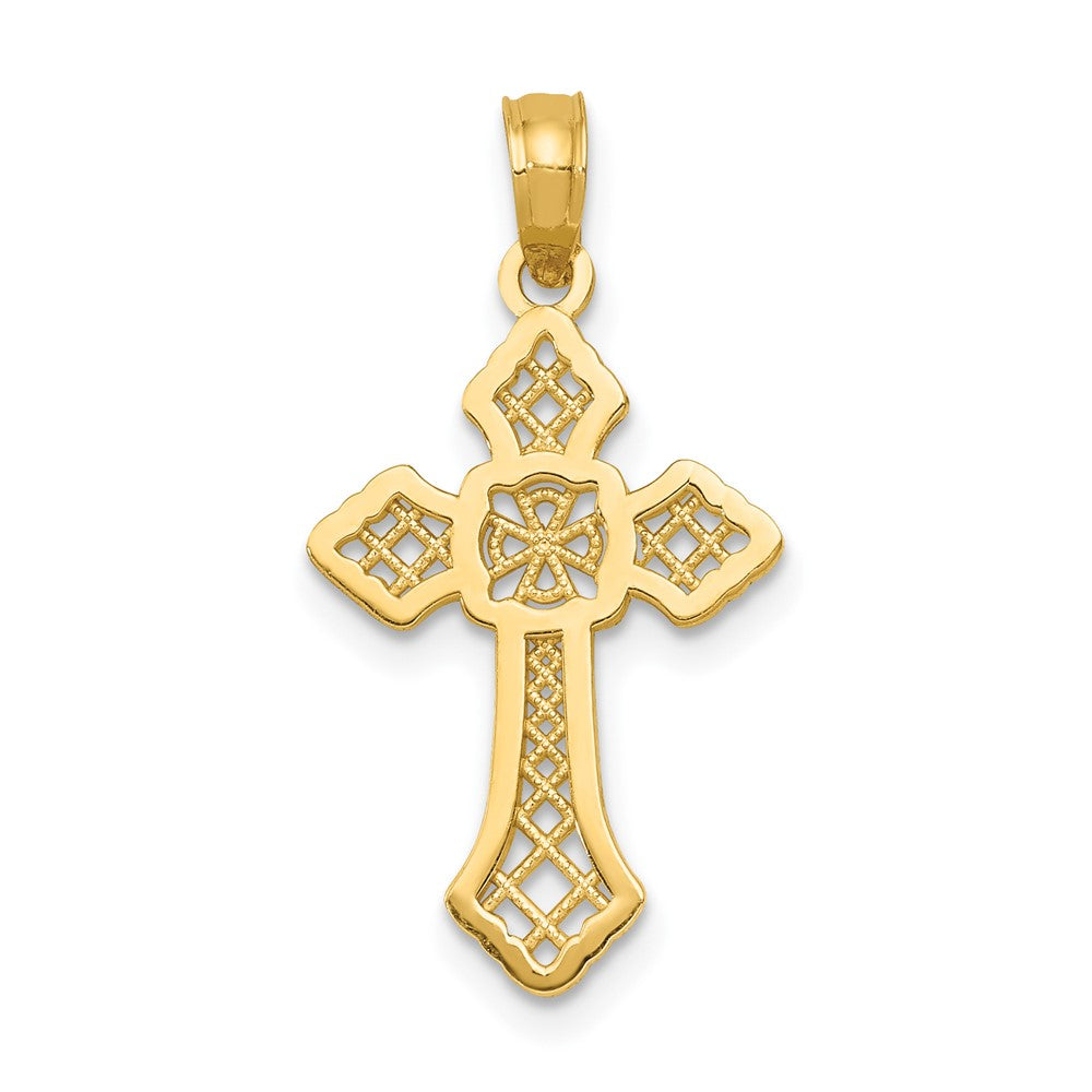 10k Yellow Gold 13 mm Gold Polished Cross W/Lace Center and Arrow Tips Pendant (0.56 grams)