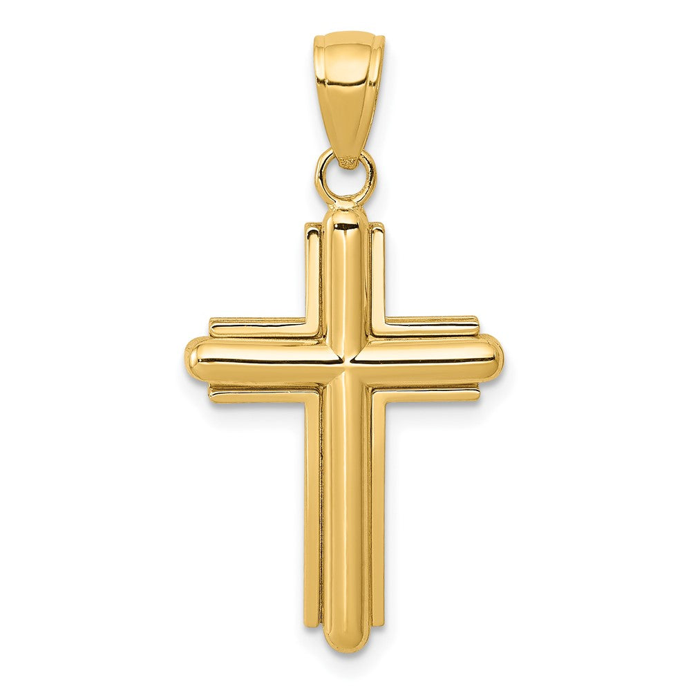 10k Yellow Gold 15.5 mm Gold Polished Beveled Stick Cross W/Frame Pendant (1.7 grams)